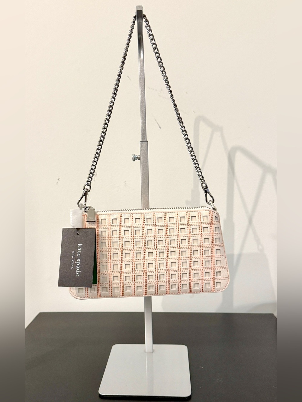 Kate Spade Grace Cream and Light Pink Perforated Bag with Chain - NWT